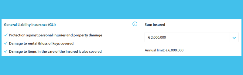 Select sum insured for the general and personal liability